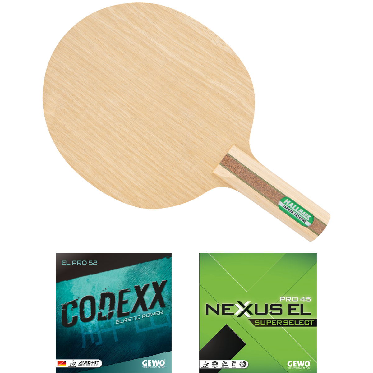 HALLMARK Schläger: Holz Carbon Extreme mit Codexx EL Pro52 + Nexxus EL Pro45 SupSel  konkav